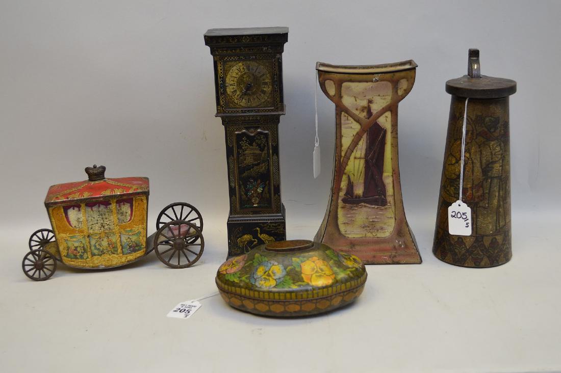 5 ANTIQUE ENGLISH BISCUIT TINS.  1 English Clock Form (1 of 8)