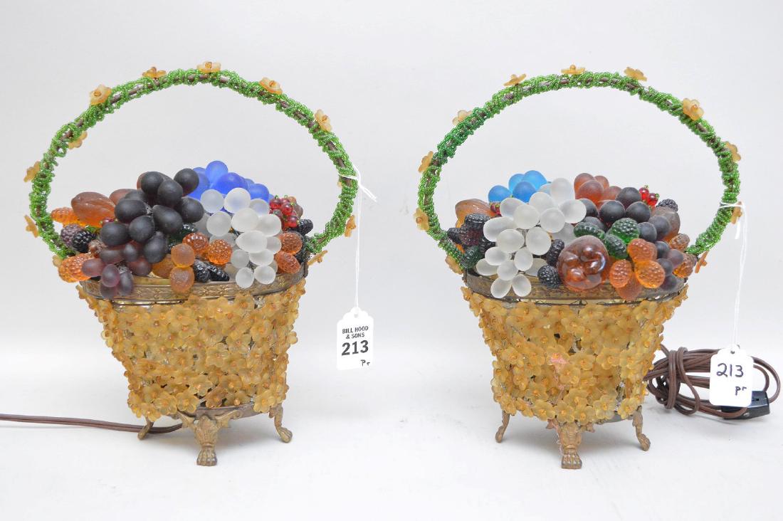 PAIR CZECHOSLOVAKIAN FRUIT BASKET LAMPS  with amber (1 of 5)