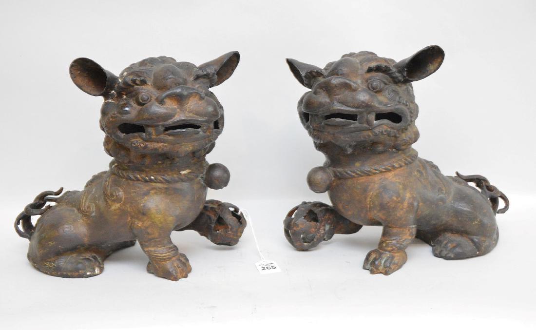 Pair Chinese bronze Foo Dogs (1 of 6)