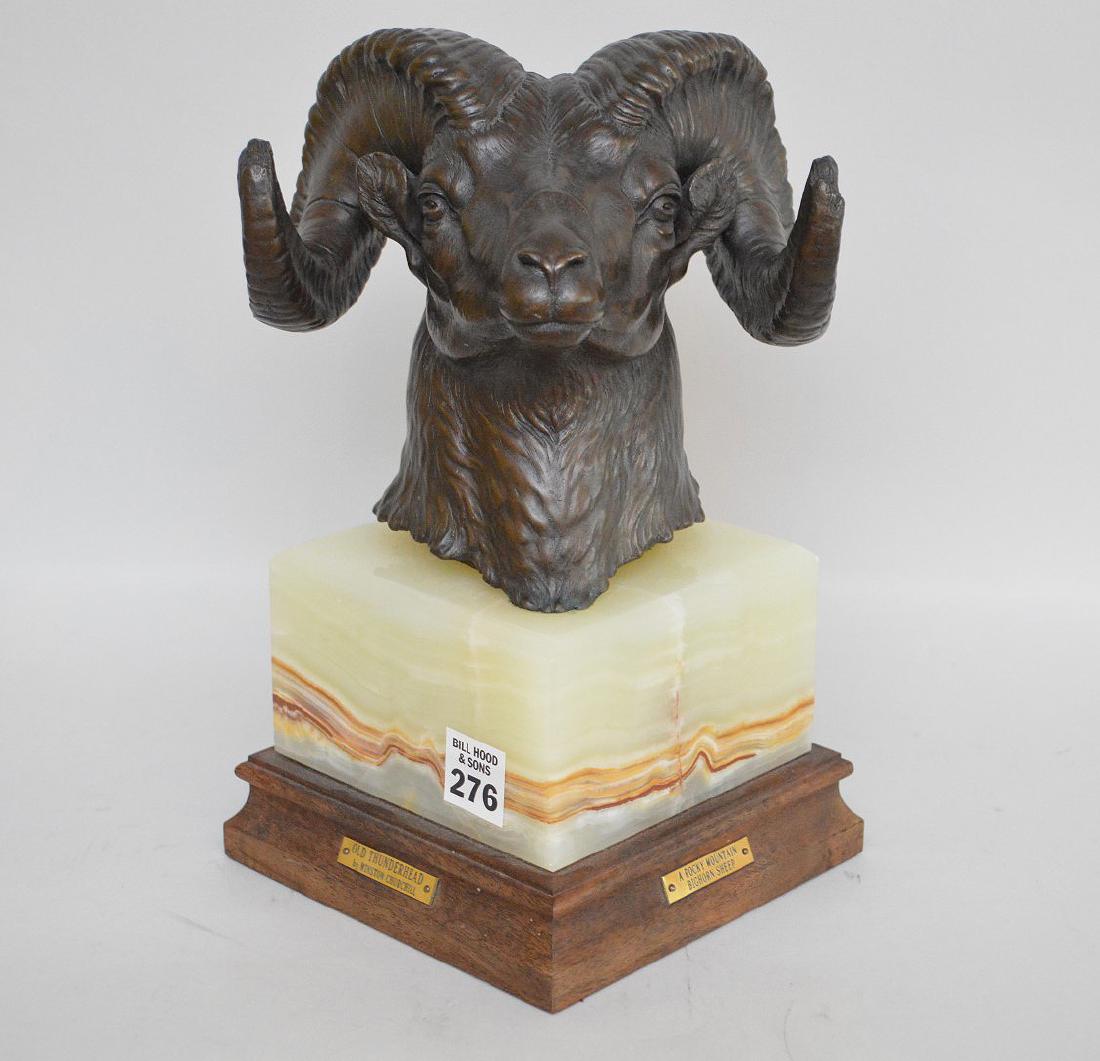 Bronze Rocky Mount Big Horn sheep on Onyx & wood base, (1 of 10)