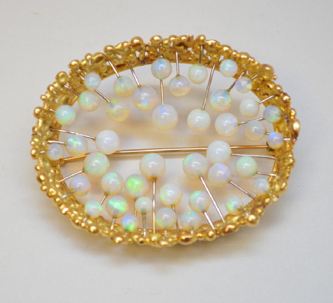 18K YELLOW GOLD BROOCH OPAL, 2" x 2.25" WT 30.3 GRAMS: 18K YELLOW GOLD BROOCH OPAL, 2" x 2.25" WT 30.3 GRAMS in good condition