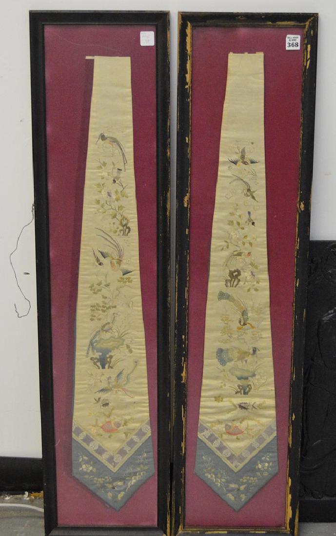 2 Chinese embroidered silk tie shape panels, 36"h each (1 of 4)