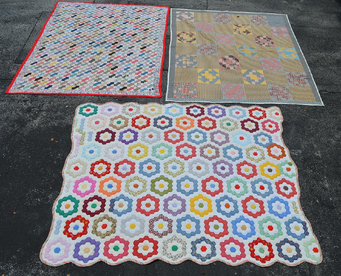 3 handmade quilts, incl; flower garden (76" x 86") (1 of 6)