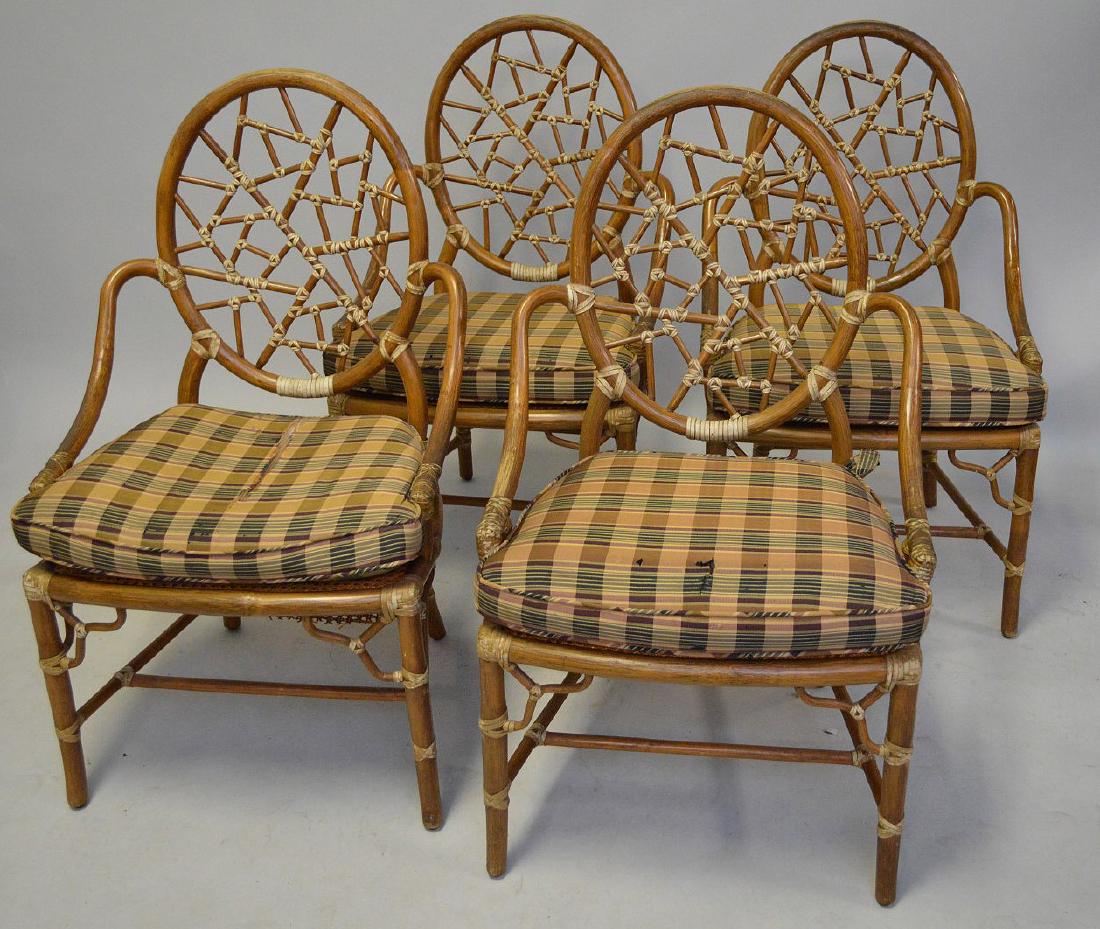 McGuire glass top table on vintage bamboo pedestal with (1 of 5)