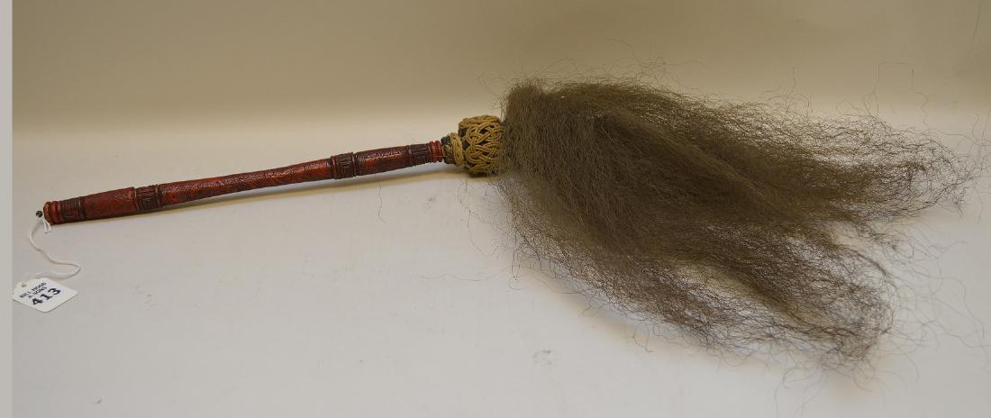 EARLY CHINESE CINNABAR HANDLED FLY SWATTER - Condition: (1 of 5)