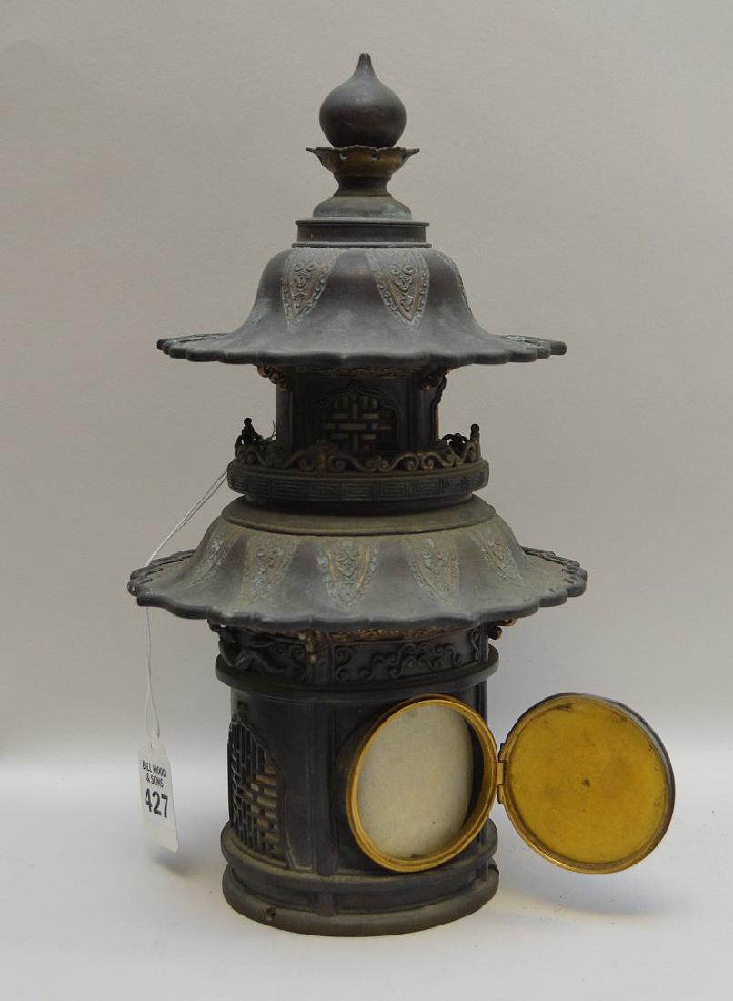 BRONZE CHINESE PAGODA LANTERN W/ GILT ACCENTS - Lantern (1 of 7)