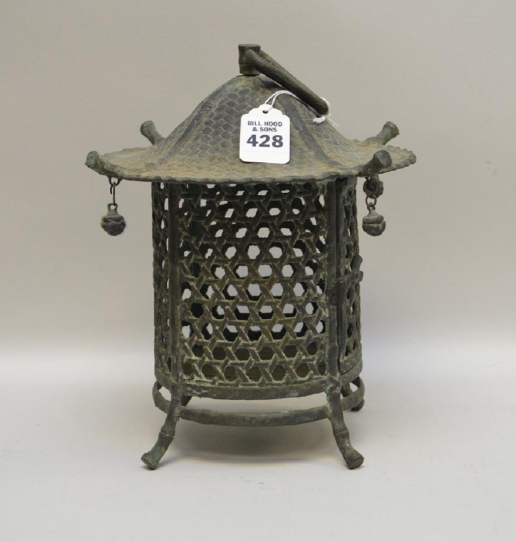 ANTIQUE JAPANESE BRONZE HANGING GARDEN LANTERN - (1 of 4)