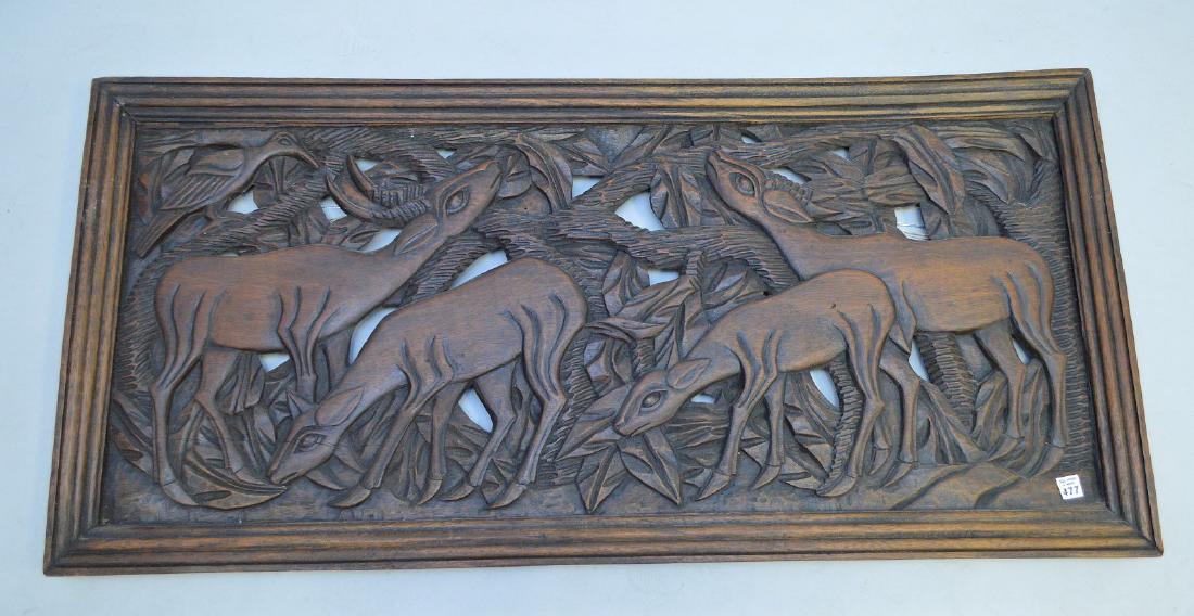 Carved African panel animal motif, 23 1/2"h x 49"w (1 of 3)