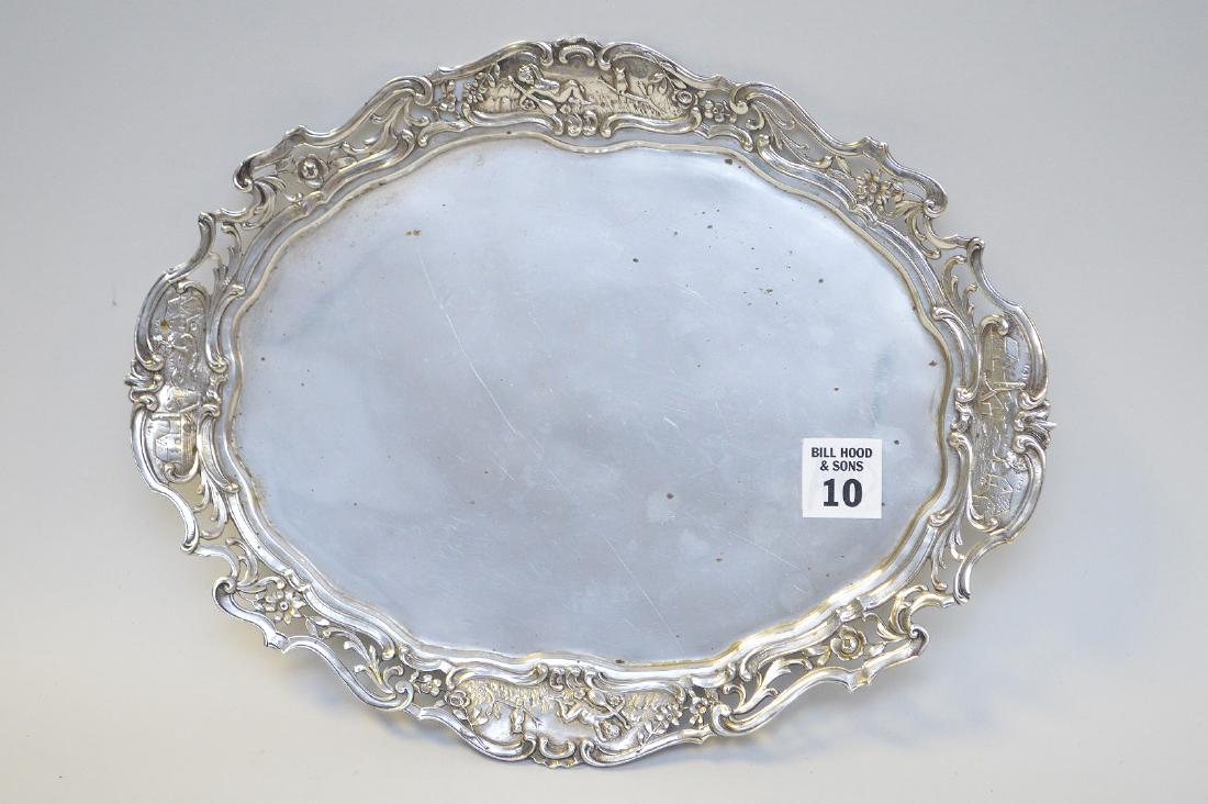 Continental Silver Tray with pierced floral and scroll (1 of 7)