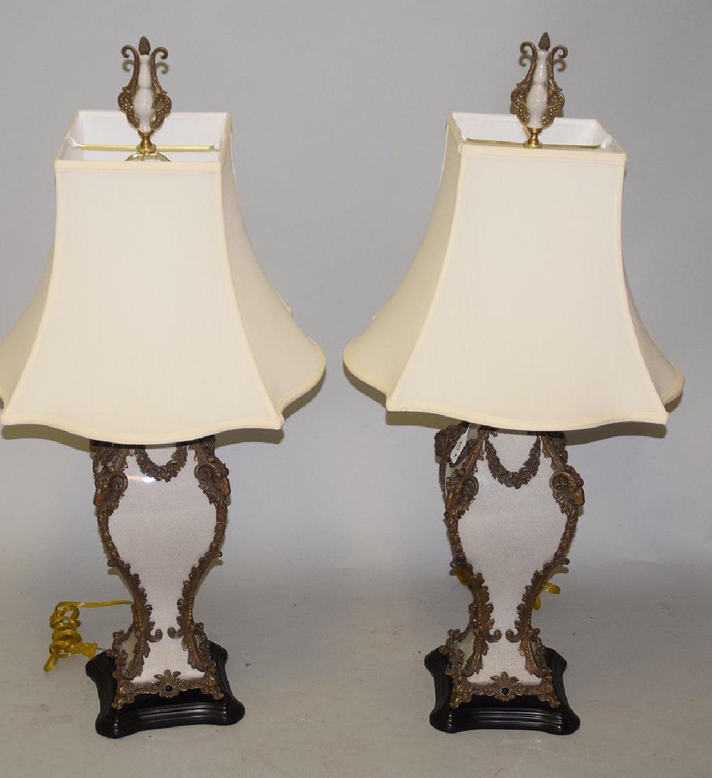 PAIR BRONZE & PORCELAIN LAMPS each with bronze and (1 of 5)