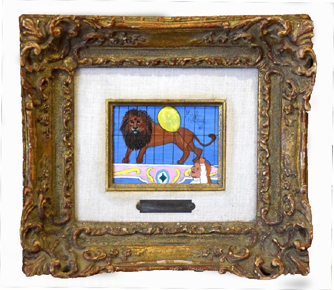 MARYLOU WHITNEY (20th cent. American) oil on wood: MARYLOU WHITNEY (20th cent. American) oil on wood panel, 1967 Dandy Lion, 3-1/4 x 4-1/2 inches