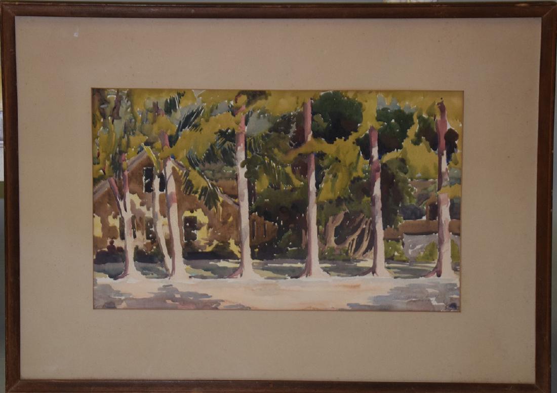 James Kelvin Smith Watercolor, Naples Florida Landscape: James Kelvin Smith Watercolor, Naples Florida Landscape with house through tree's, 12 x 19 inches