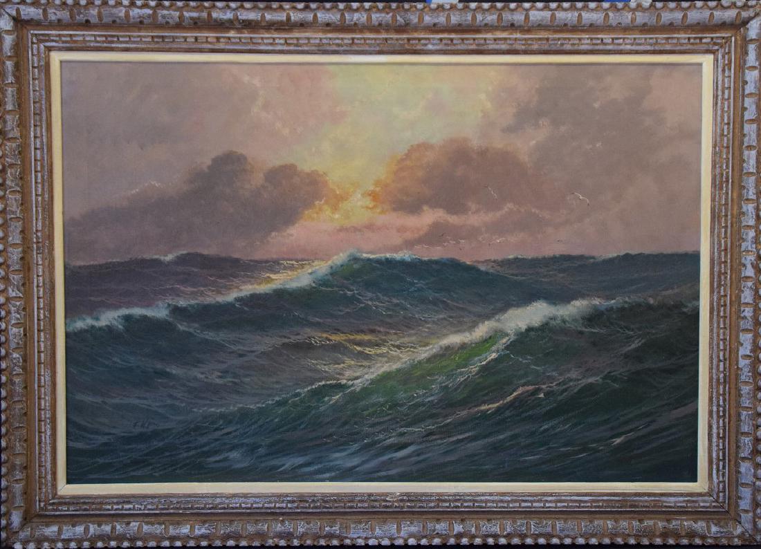 Frank Wallis (AMERICAN, 1897) oil on canvas, Sunset: Frank Wallis (AMERICAN, 1897) oil on canvas, Sunset Waves, 24 x 36 inches