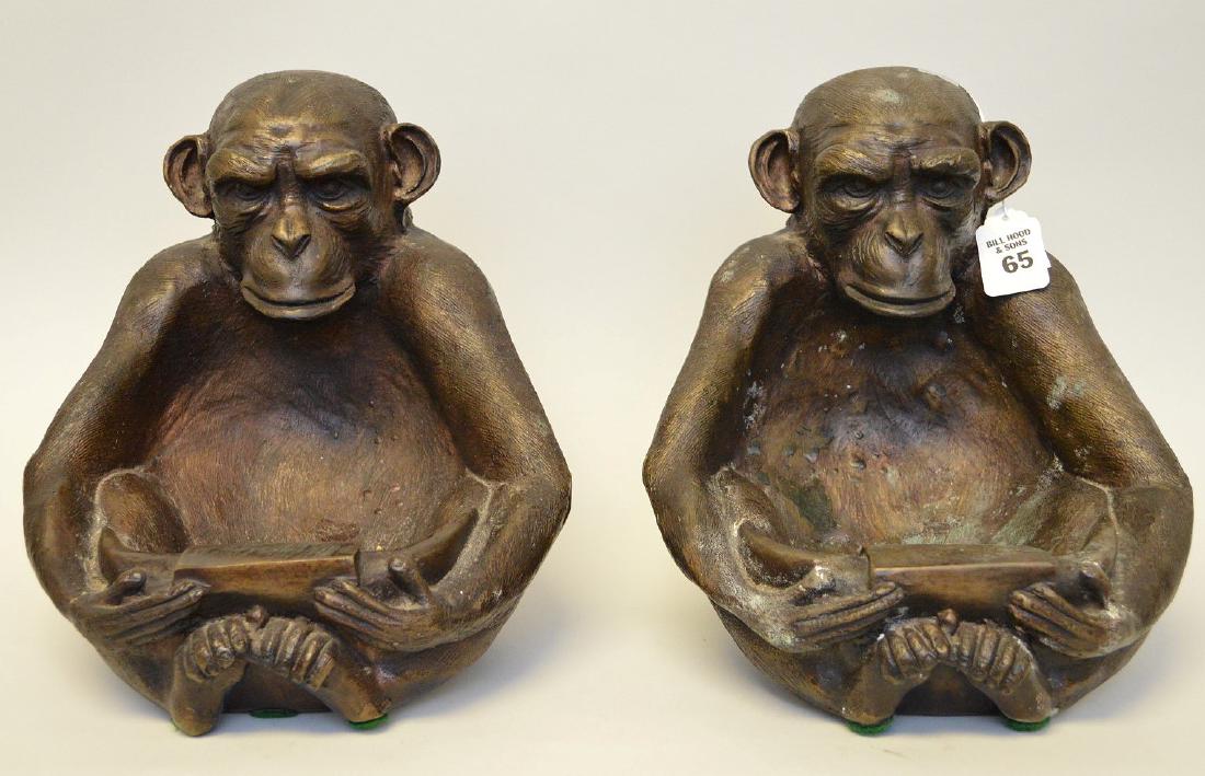 Pair bronze seated monkey candleholders, 10"h x 9 1/2" (1 of 6)