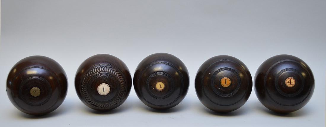 5 antique lawn bowling balls, each has monogram and (1 of 14)