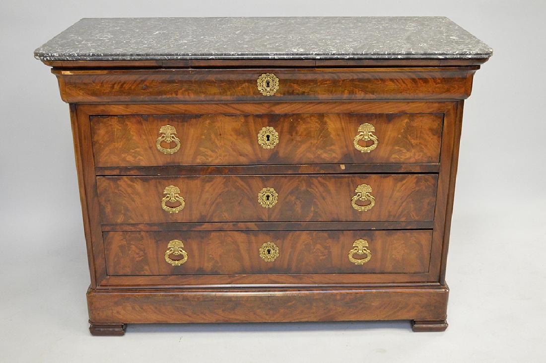 19th c. English mahogany burled chest, blind drawer (1 of 5)