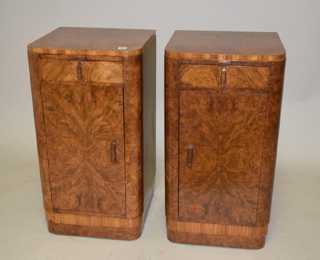 Pair burled wood Art Deco stands, sliding dust drawer (1 of 7)