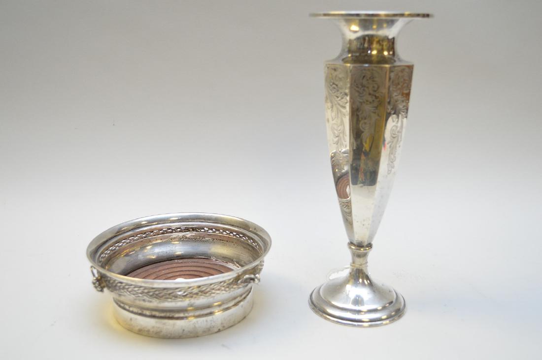 Sterling weighted vase (9 1/2"h) AND sterling wine: Sterling weighted vase (9 1/2"h) AND sterling wine coaster
