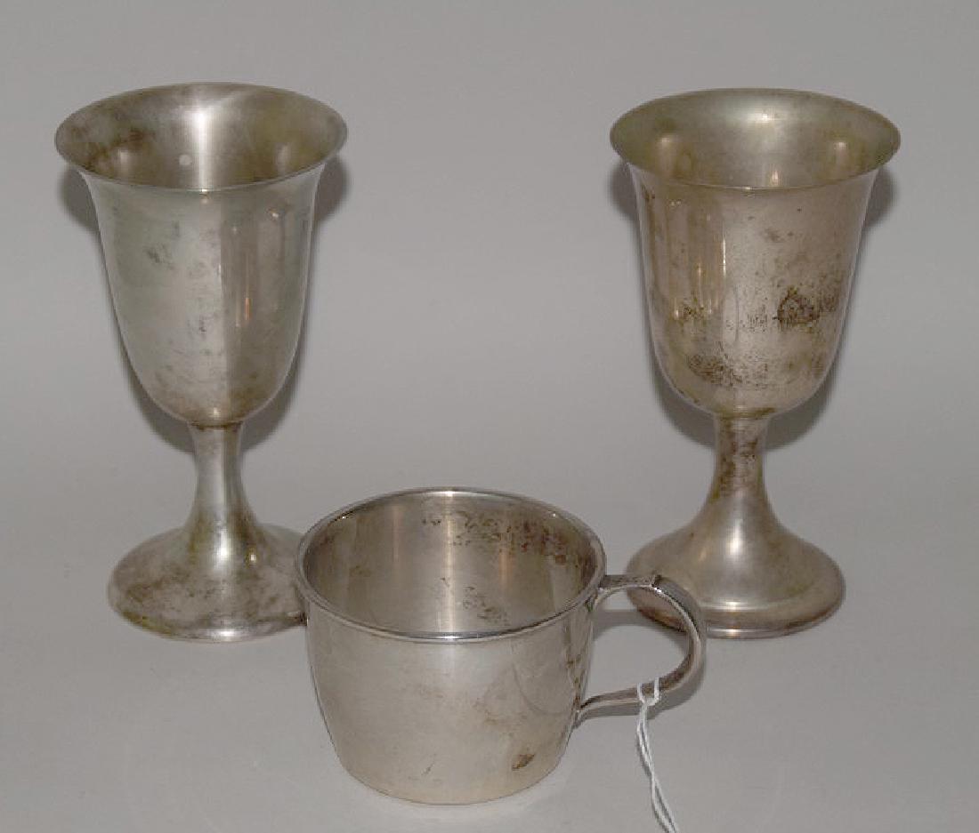 2 small sterling wine goblets (5"h) and 1 baby cup: 2 small sterling wine goblets (5"h) and 1 baby cup