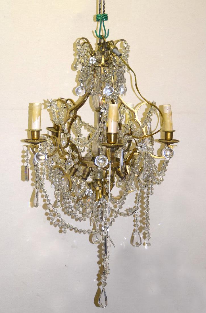 5 LIGHT BRONZE & CRYSTAL CHANDELIER.  Condition: minor (1 of 3)