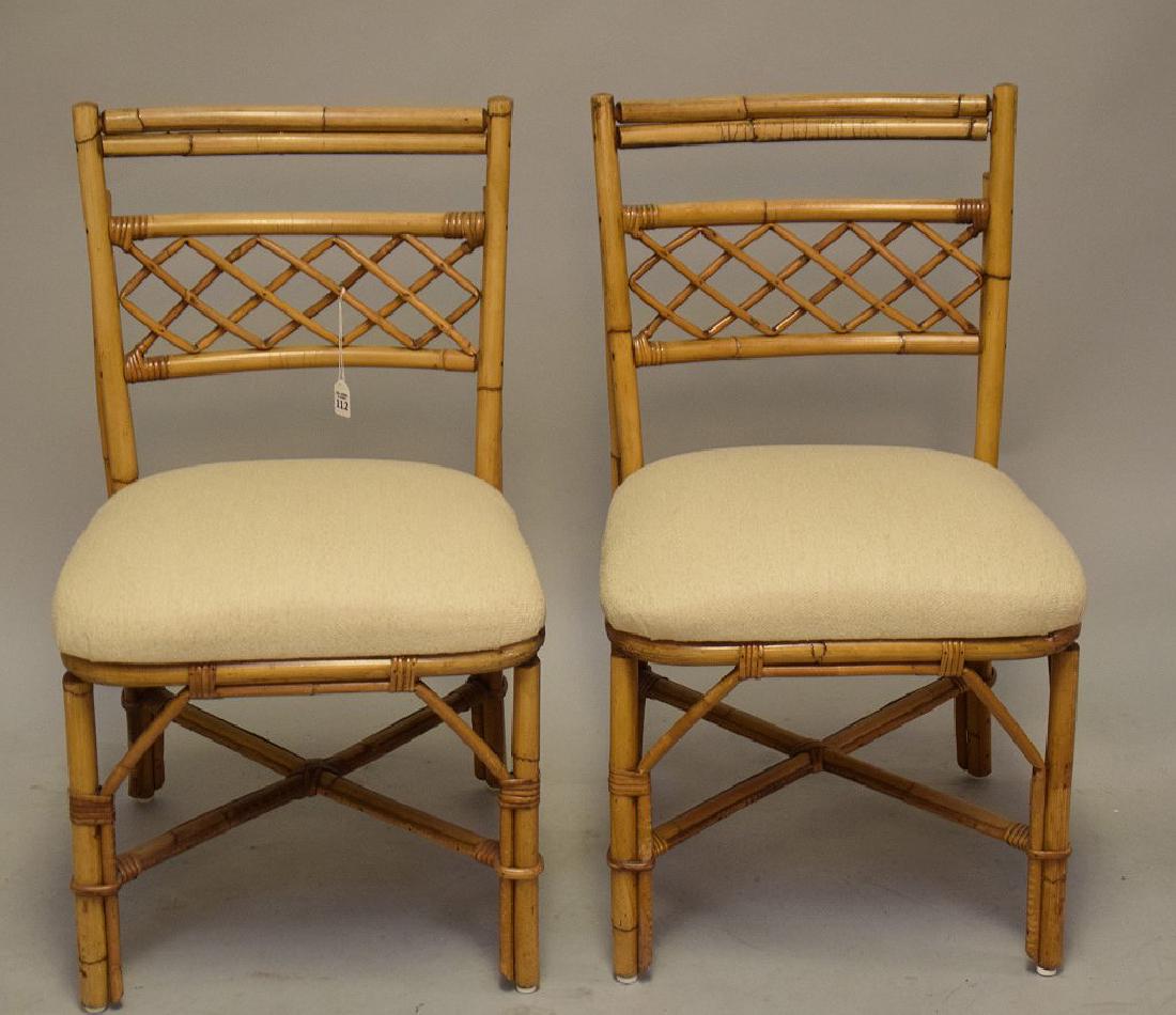 PAIR VINTAGE BAMBOO RATTAN CHAIRS with upholstered (1 of 3)