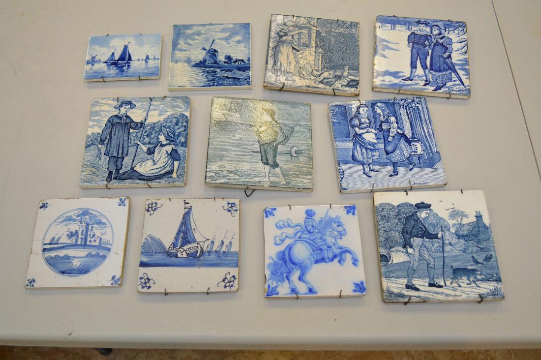 7 blue & white Josiah Wedgwood tiles and 4 Delft (1 of 10)