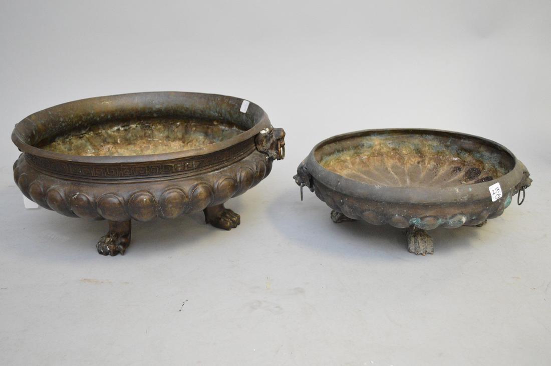 2 bronze planters on paw feet, 8"h x 18"dia AND 6"h x (1 of 5)