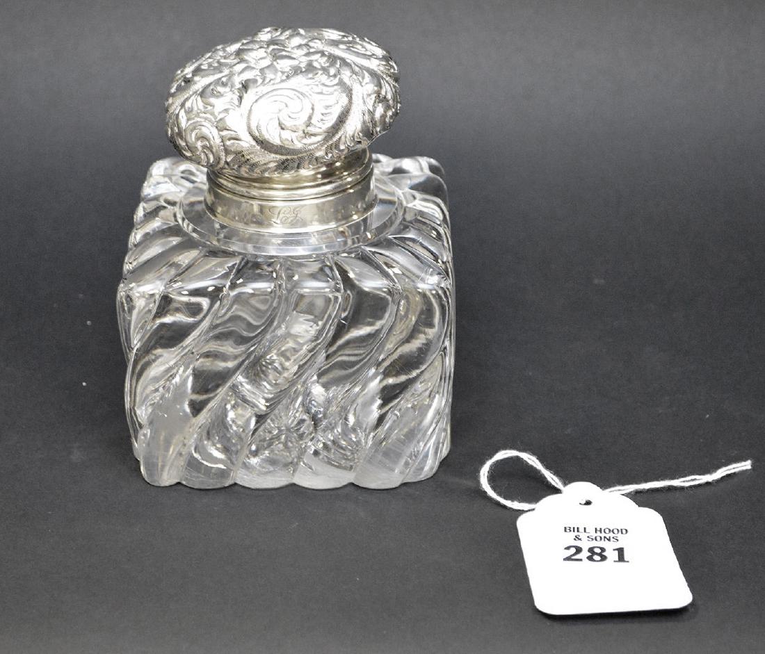 Baccarat crystal inkwell with sterling top, 4"h (1 of 5)