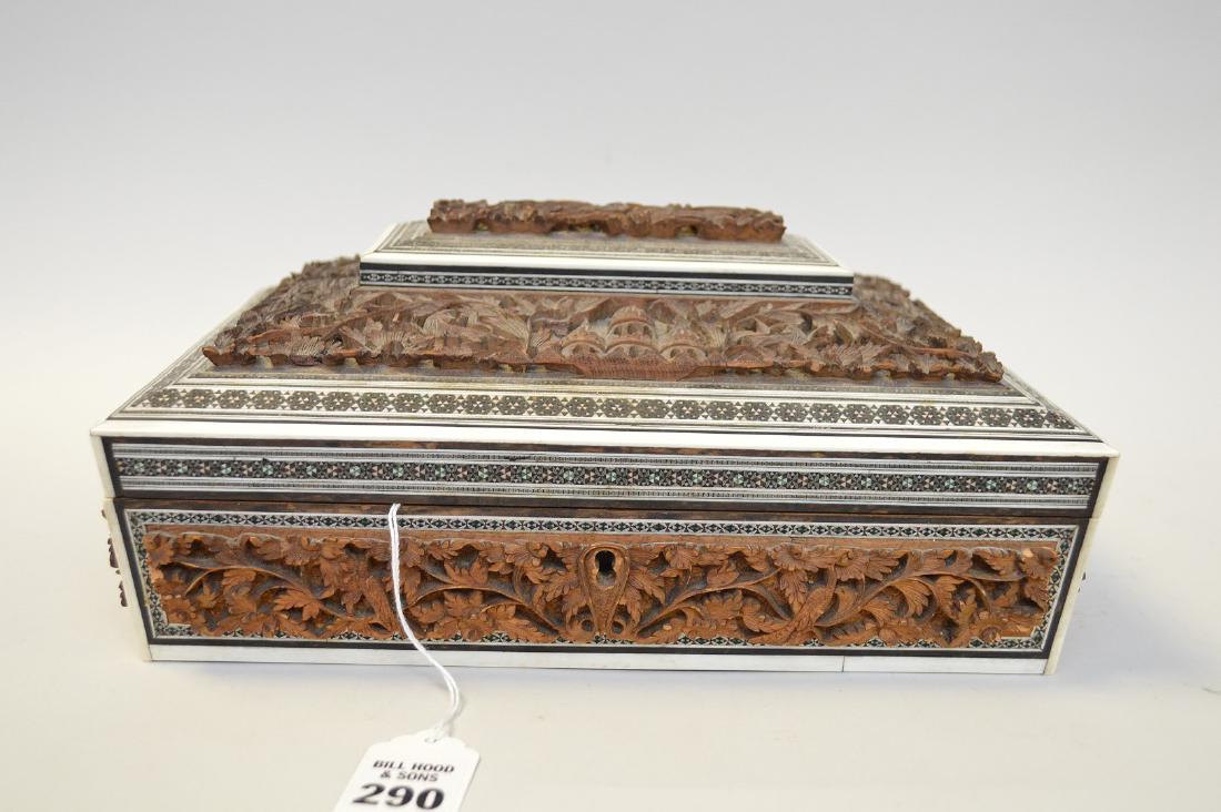 Anglo-Indian Carved Wood & Inlaid Box.  Condition: very (1 of 8)