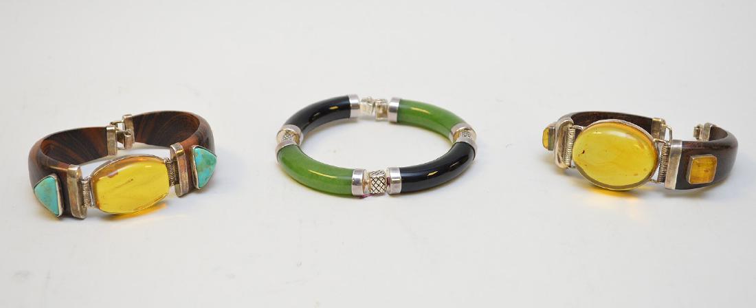 THREE STERLING SILVER BRACELETS - Includes: a wood & (1 of 4)