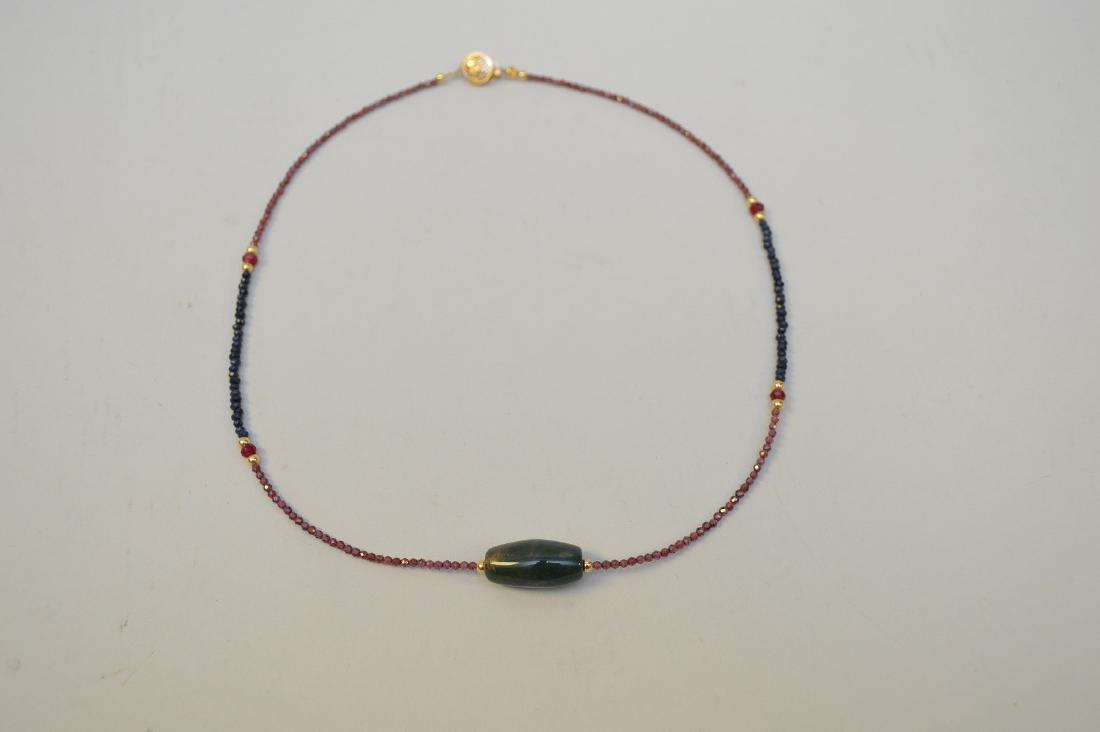 SAPPHIRE & GARNET NECKLACE WITH PRE-COLUMBIAN JADE BEAD (1 of 3)