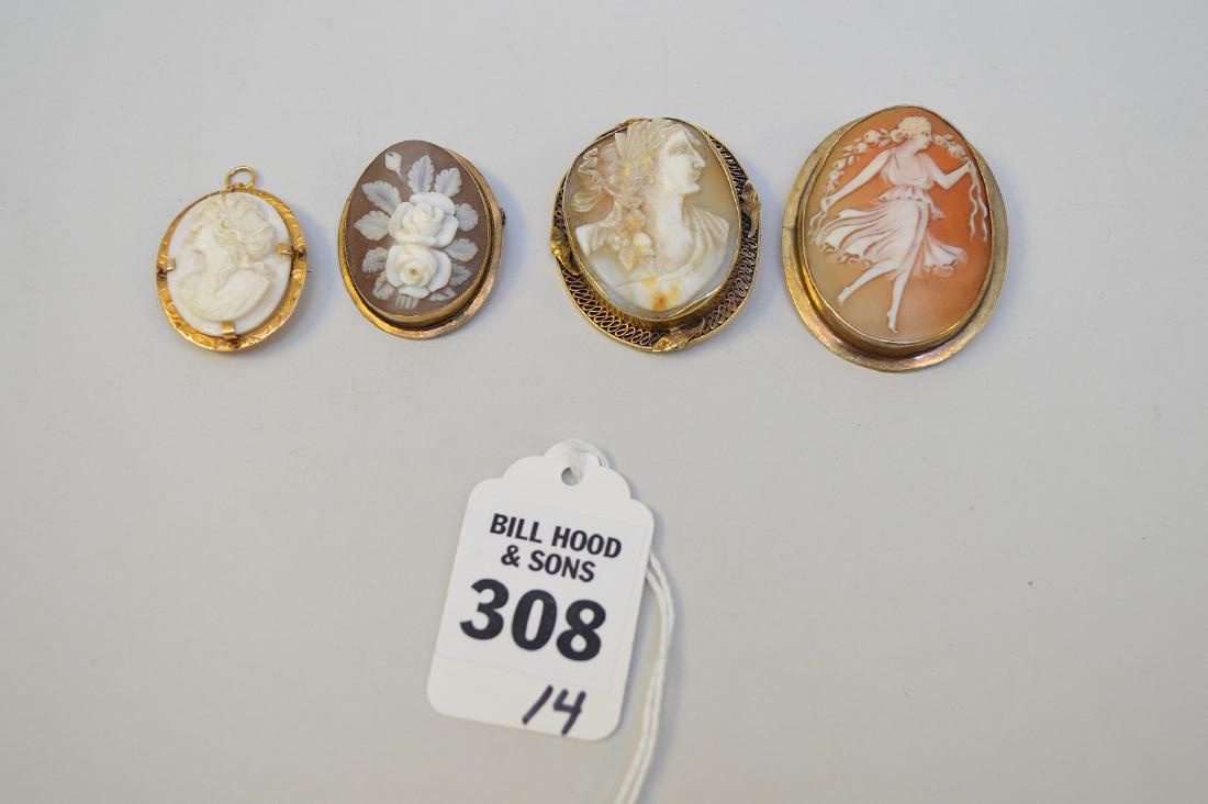 FOUR ANTIQUE CAMEOS - gold setting with carved cameo. (1 of 5)