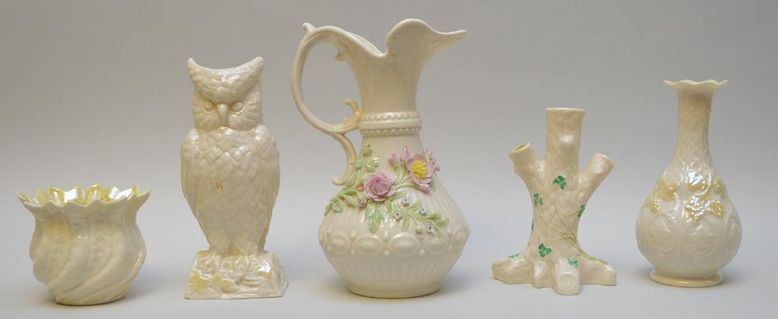 5 assorted Belleek porcelain pieces, 9"h tallest (1 of 7)