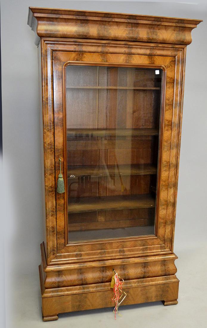 19th c. bookcase/vitrine burled wood, single glass door (1 of 8)