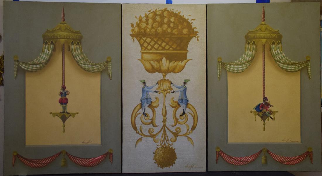 3 Trompe-l'oeil oil on canvas Paintings with Monkeys, (1 of 8)