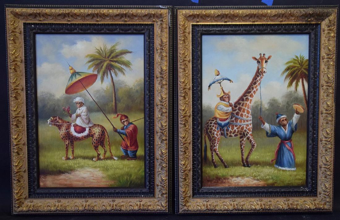 2 Decorative Monkey & Animal Paintings, painting 13-1/2 (1 of 5)
