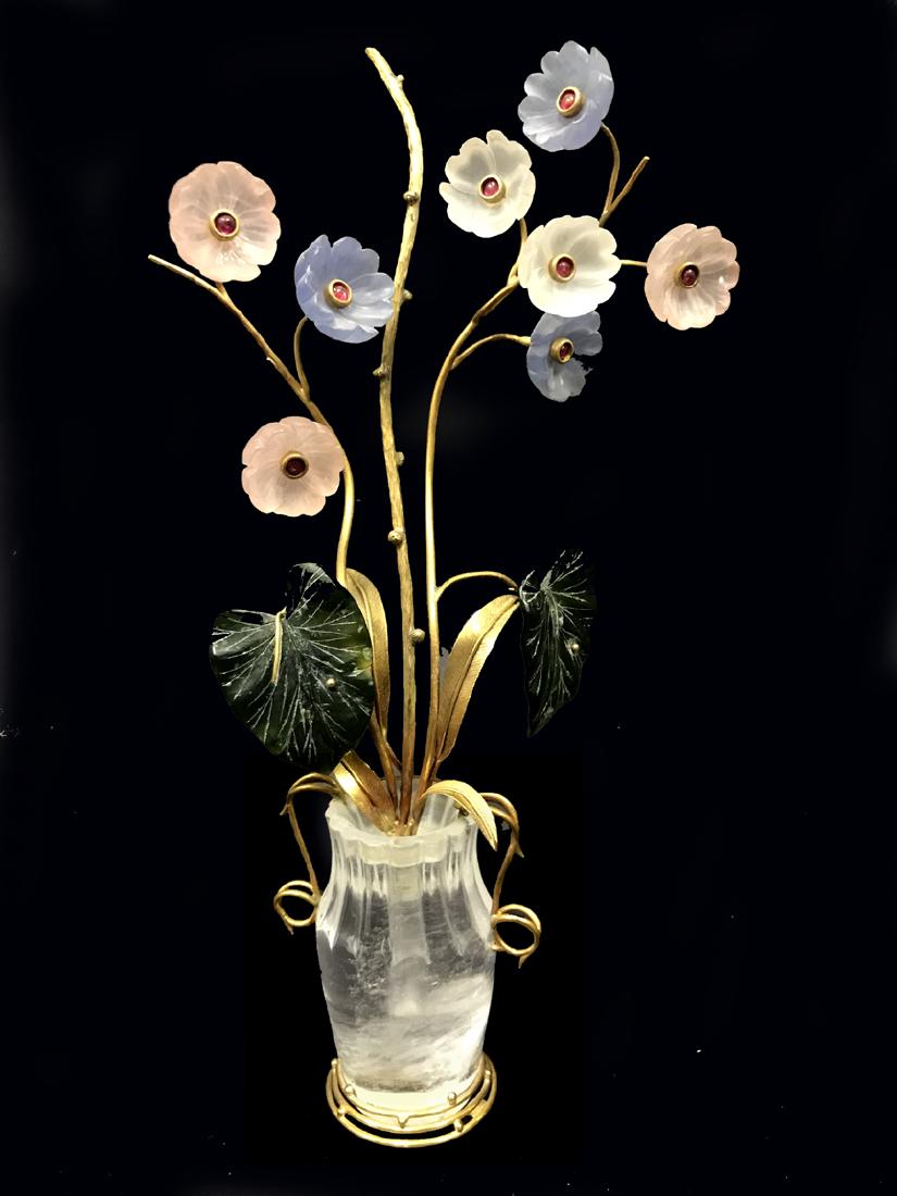 18K Yellow Gold & Rock Crystal Floral Group in the: 18K Yellow Gold & Rock Crystal Floral Group in the manner of Faberge. Condition: no noticeable damage. Ht. 8 1/4