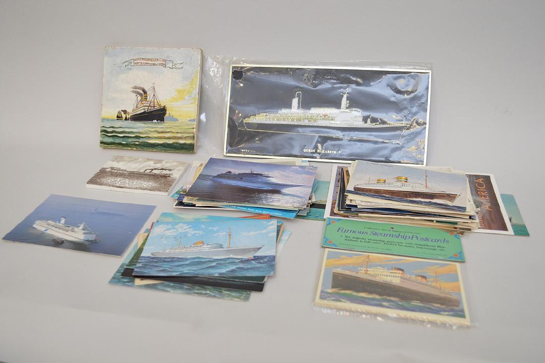 Lot of ocean liner vintage postcards, 2 tiles and paper (1 of 10)