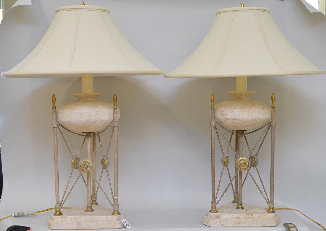 PAIR MAITLAND SMITH STONE & METAL LAMPS.  Condition: (1 of 5)