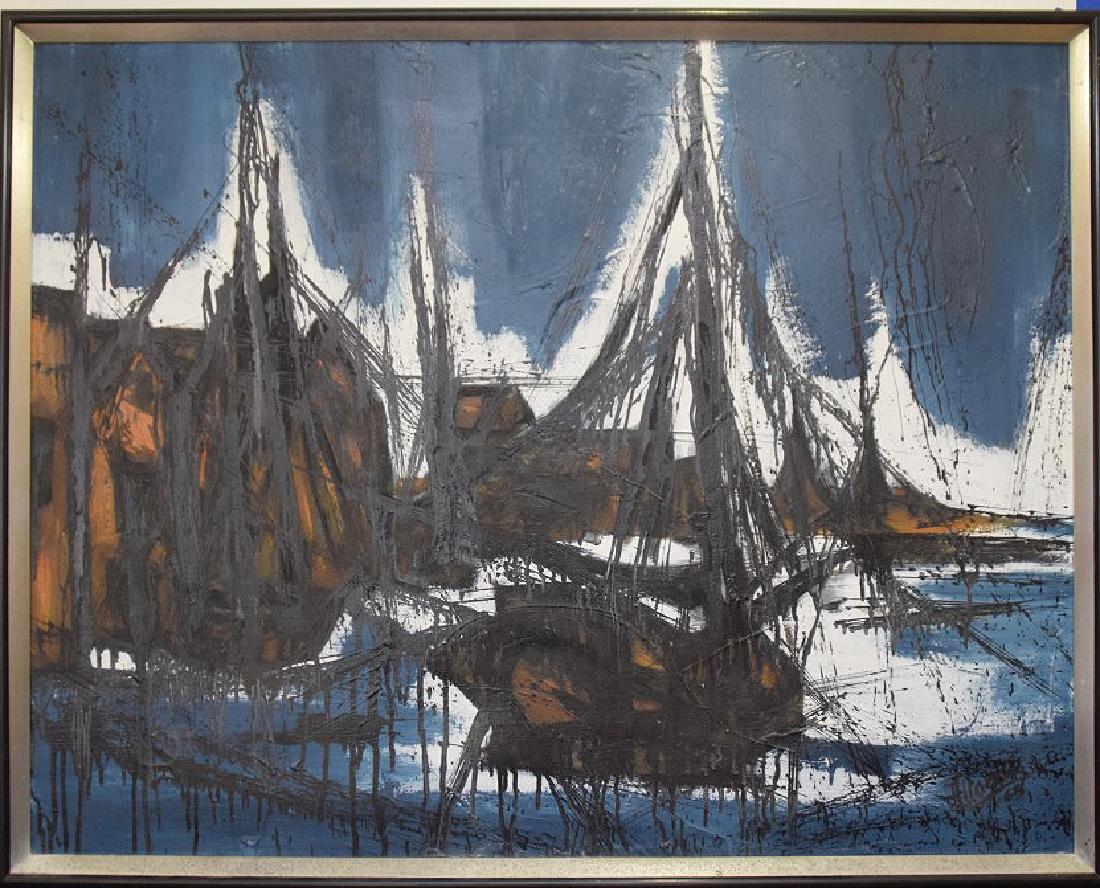 Albert Locca Harbor sailboats, oil on canvas, 35 x 45: Albert Locca Harbor sailboats, oil on canvas, 35 x 45 inches