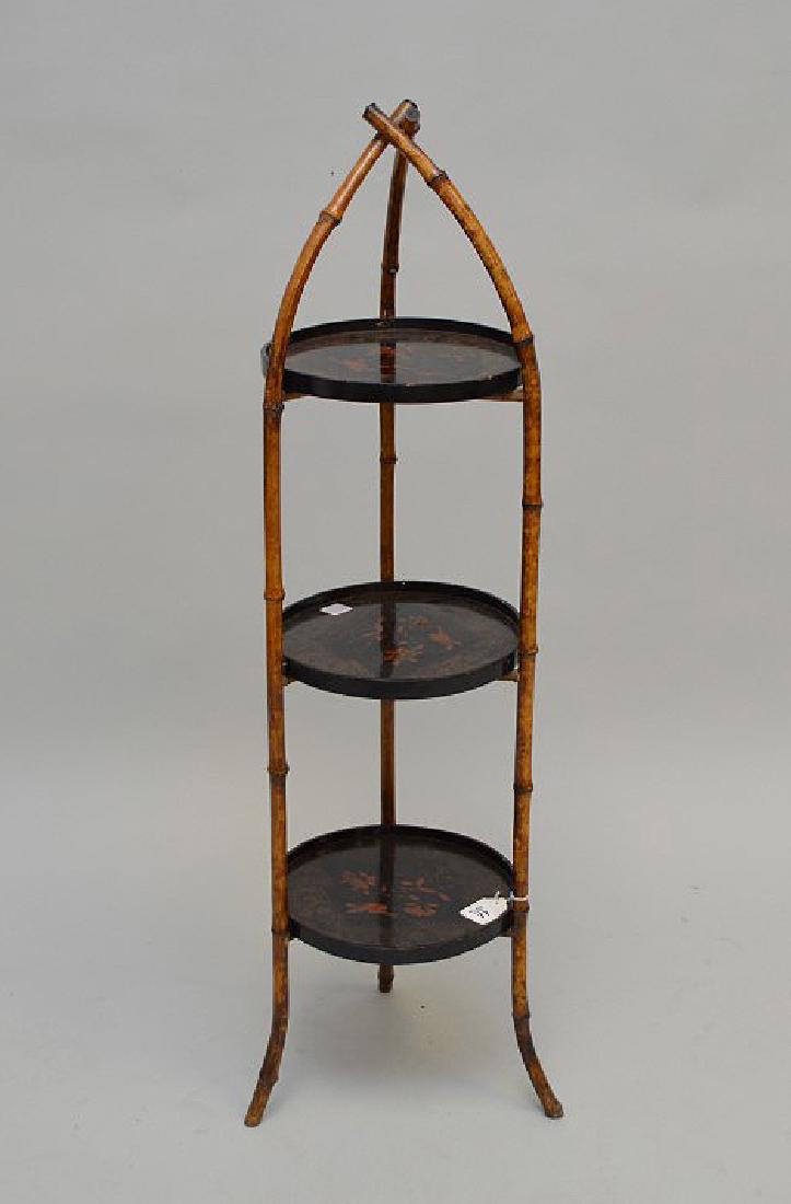 French bamboo 3 tier stand with 3 lacquered trays (1 of 4)