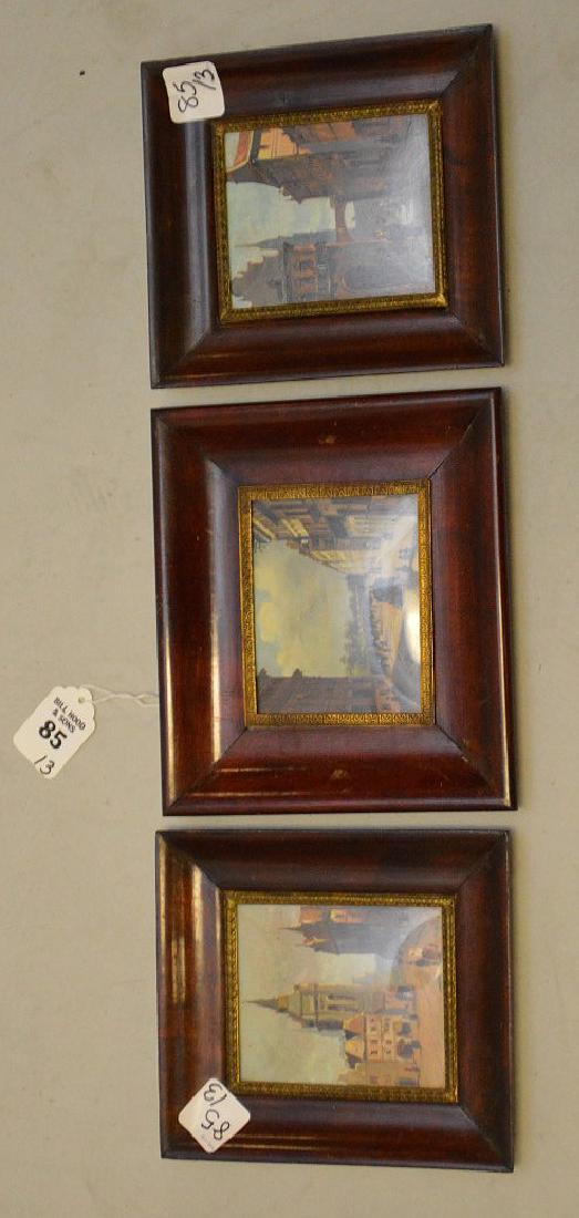 THREE STREETSCENE MINIATURE PAINTINGS -  oil on copper, (1 of 7)