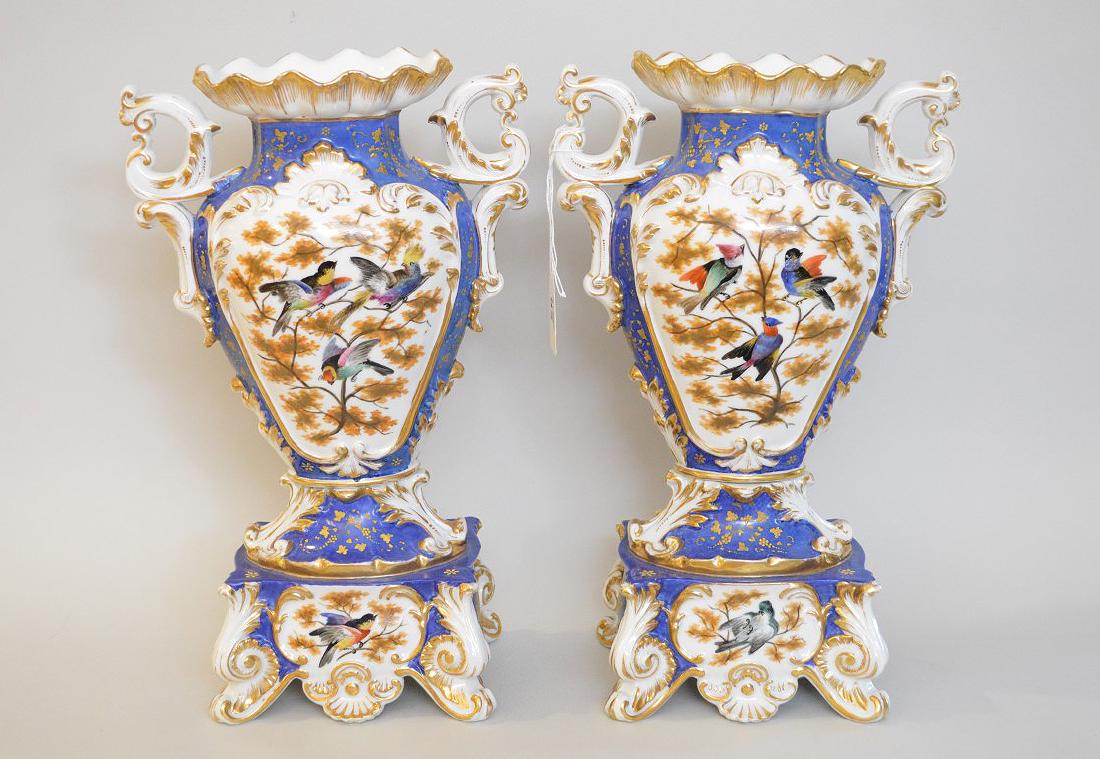 Pair Paris hand painted vases, 14 1/2"h (1 of 6)
