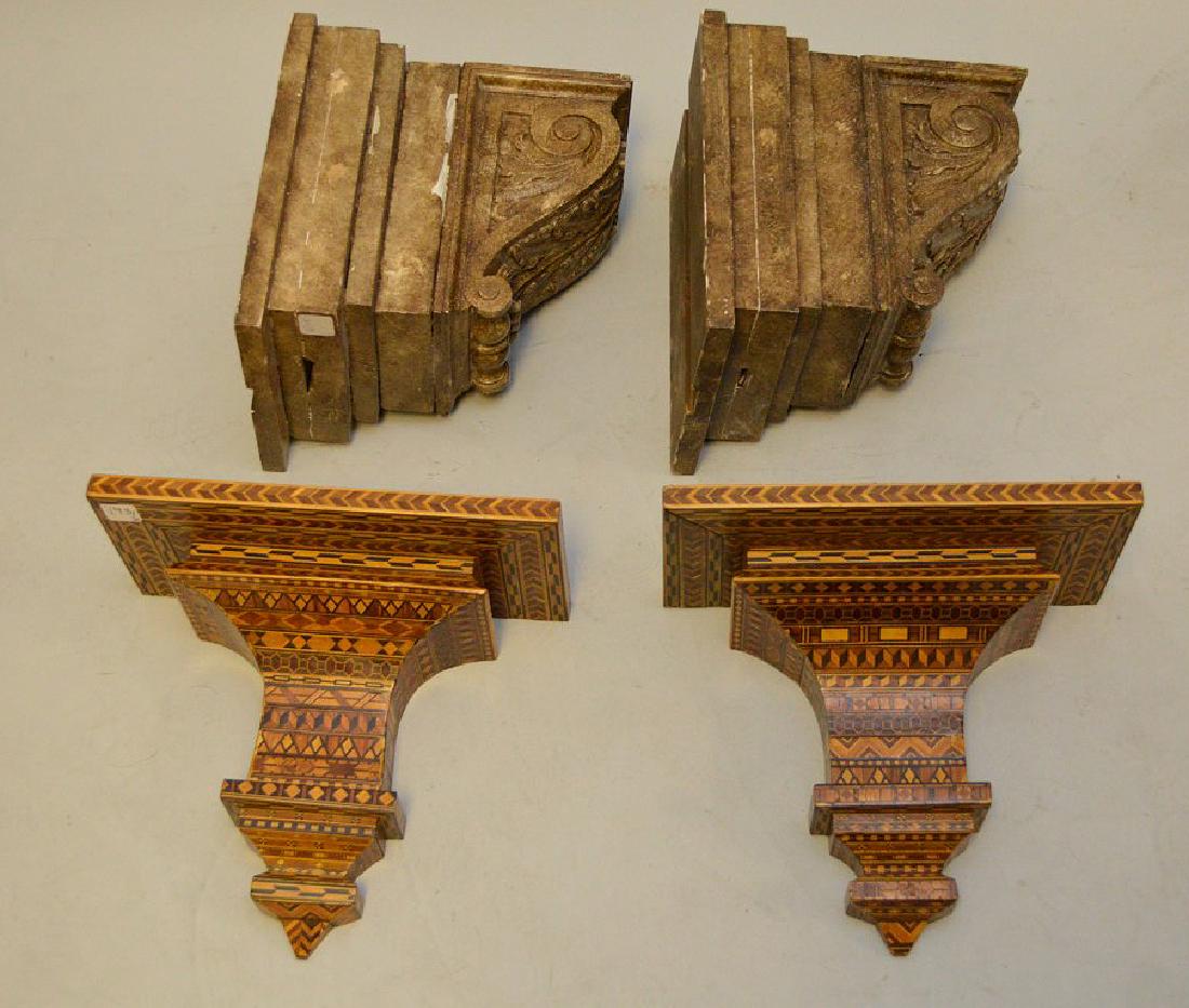 Pair Corbels, Acanthus leaf form AND pair fine inlaid (1 of 7)