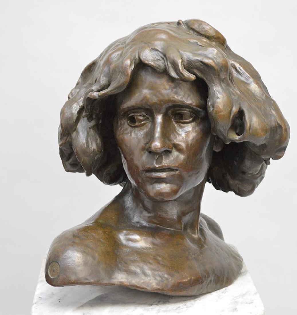Bronze sculpture female head, Paris foundry mark, 15"h (1 of 6)