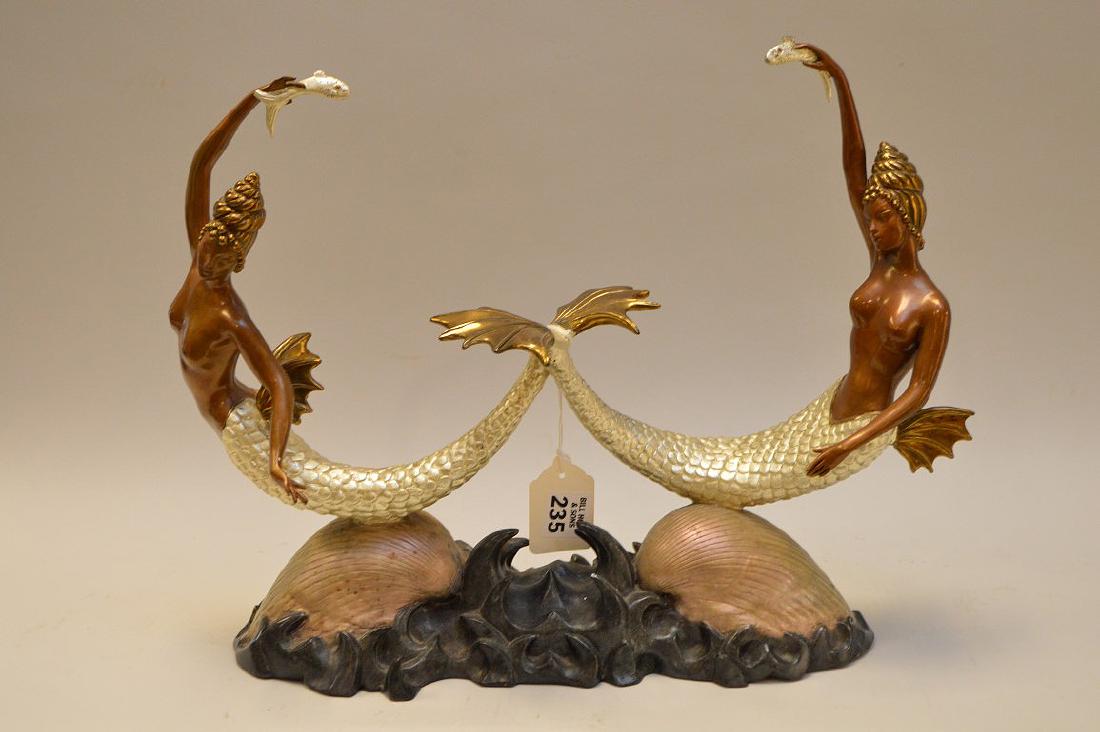 Erte bronze "Sirens", double mermaid on shells, 13"h x: Erte bronze "Sirens", double mermaid on shells, 13"h x 16"w