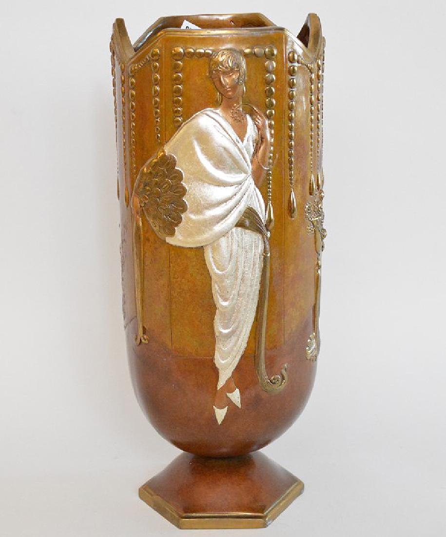 Silvered & Bronze Erte vase, figures in relief, 12"h (1 of 9)