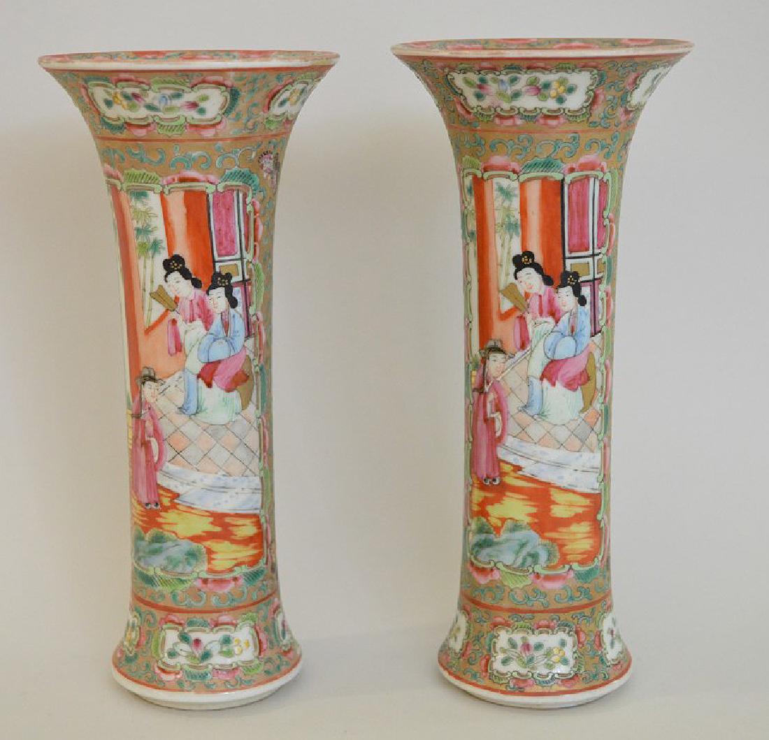 PAIR CHINESE PORCELAIN ROSE MEDALLION CYLINDRICAL (1 of 9)