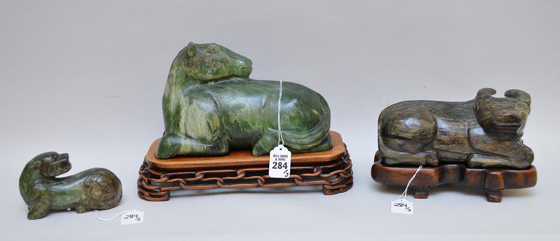 3 CHINESE JADE CARVINGS.  Large Carved Jade Horse on a (1 of 7)