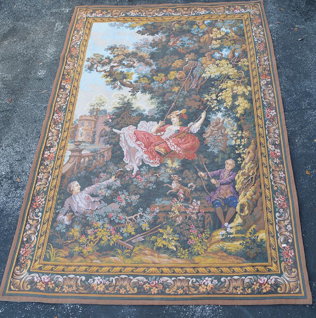LARGE FRENCH TAPESTRY with a romantic garden scene. (1 of 5)